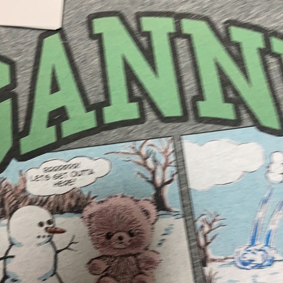 Ganni Grey Melange Teddy Bear comic strip Graphic Relaxed cotton Tee size Medium - Picture 5 of 6